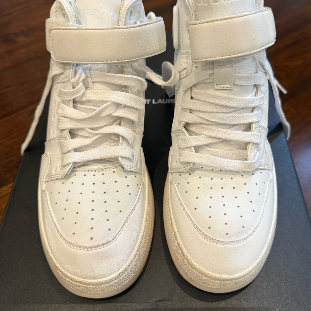 Saint Laurent White Lax distressed Lace-Up Sneakers - Picture 7 of 16